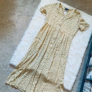 Cottage Core Yellow dress floral butter grunge y2k cute fairy Long button down